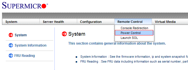 Go To Remote Control -> Power Control